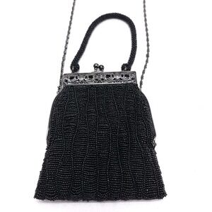 Inge Christopher Beaded Hand Bag‎ Purse Shoulder Crossbody Black Elegant Evening